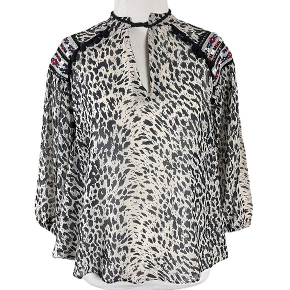 Anthropologie Bohemian Indian Rina Dhaka Peasant Blouse Leopard Embroidered XS - Picture 12 of 17